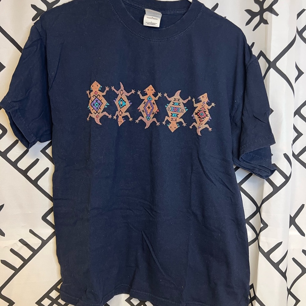 SouthWestern Lizard Unisex Size L Cotton T-Shirt Aztec Ethnic Tribal Design